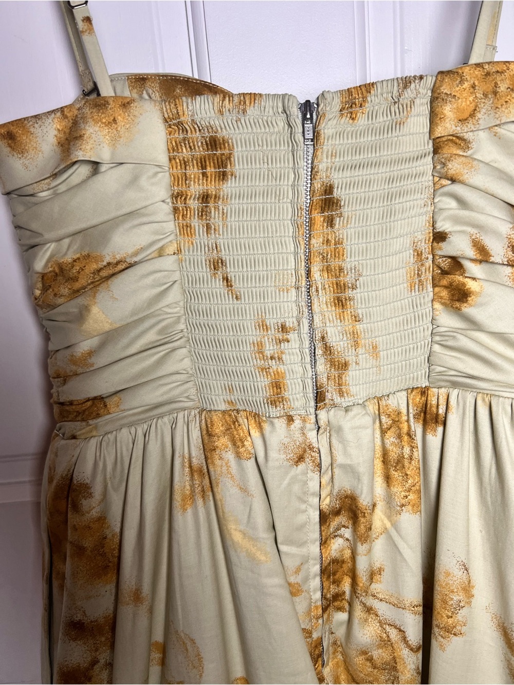 Reformation Sage Green Floral Strap Dress with Gold-Brown Print - Picture 12 of 13